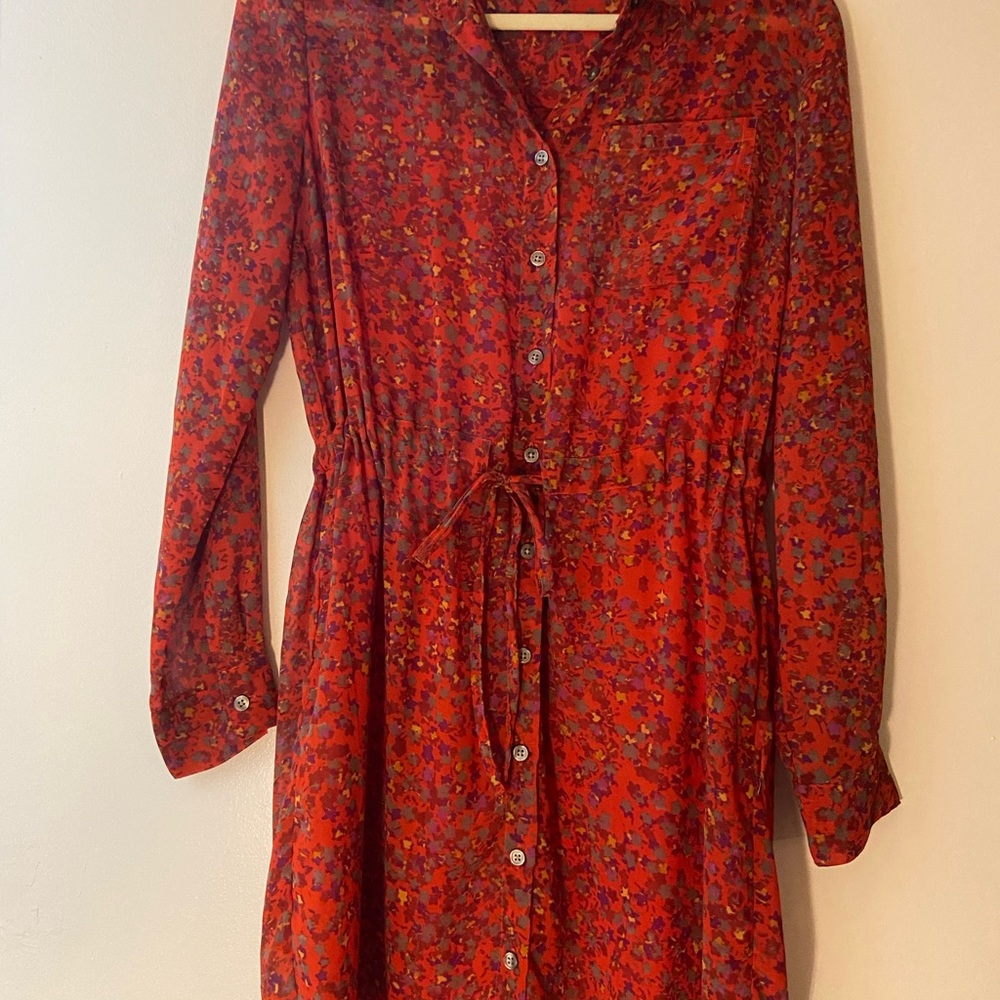 Jessica Simpson - Floral Red Button-Up Dress with Cinch Tie Waist